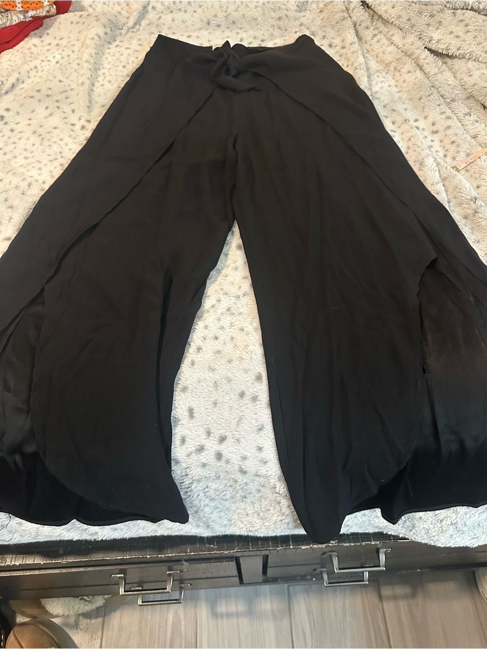 cupcakes & cashmere Black Flowing Wide-Leg Wrap Pants with tie front